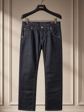 BOSS ORANGE Black Coated Straight Leg Jeans with Orange Accents